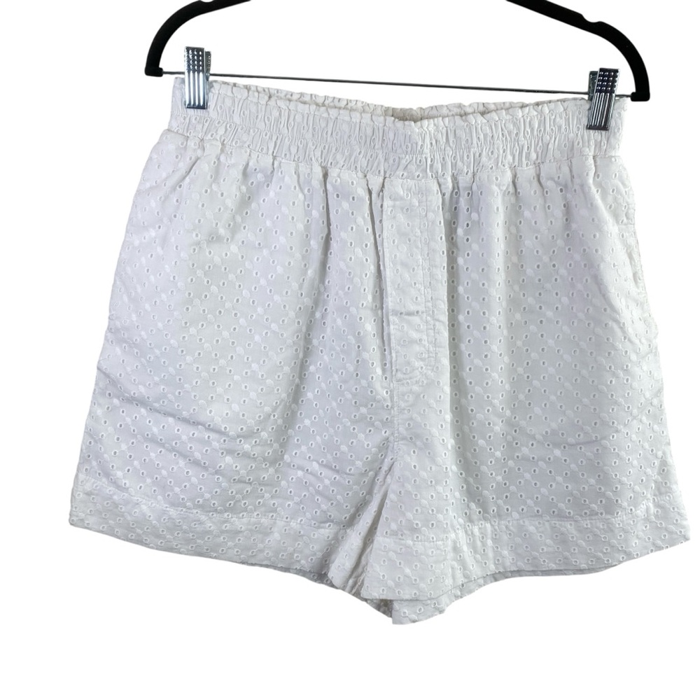 H&M Women’s‎ White High Waist Elastic Waist Eyelet Shorts Sz Medium
